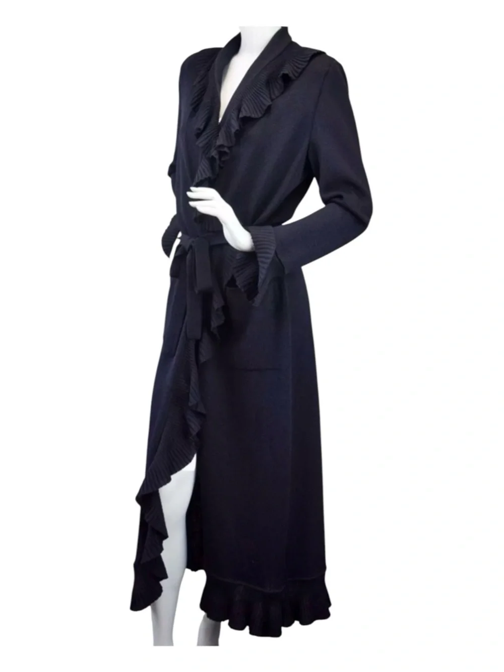 NWT St. John Collection Black Kelly Coat - Knit Maxi Cardigan Sweater Sz 12 - Picture 3 of 8